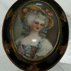 Rare Antique Miniature Portrait Enamelled Brooch Circa 1920